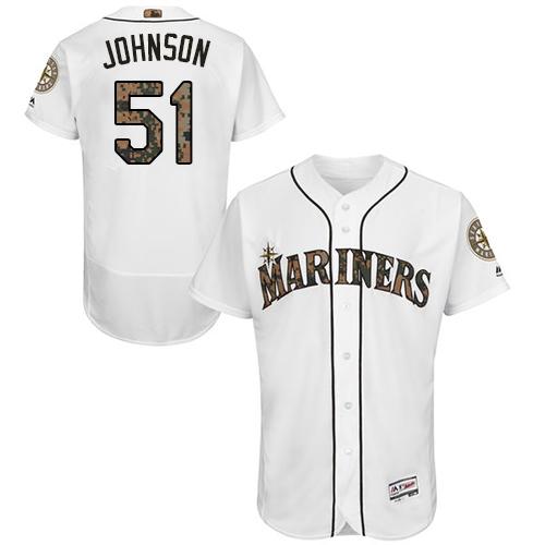 Mariners #51 Randy Johnson White Flexbase Authentic Collection Memorial Day Stitched MLB Jersey